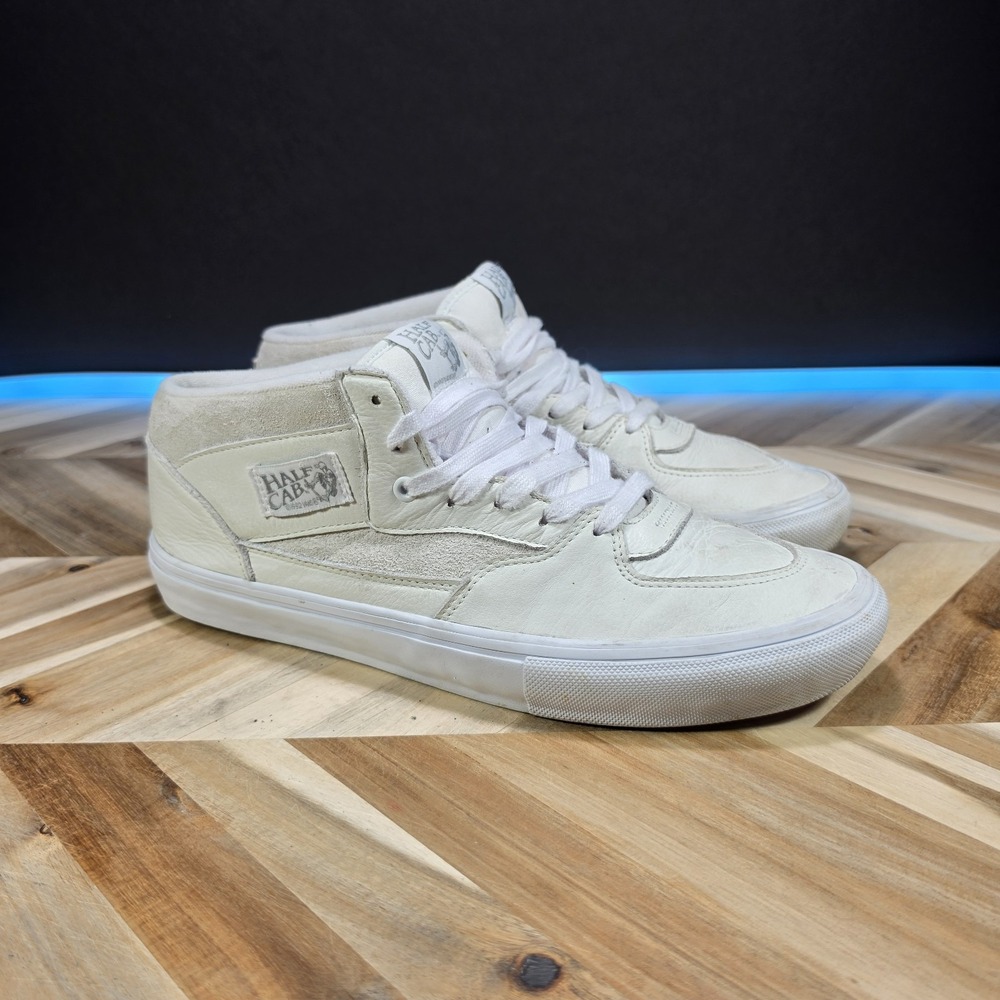Vans Half Cab Men 13 White Leather Retro Skate Sneakers Shoes